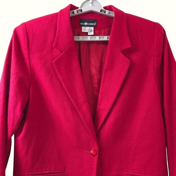 Sag Harbor Women Blazer Size 18 Red Wool Blend Single Button Office Casual - Picture 3 of 9